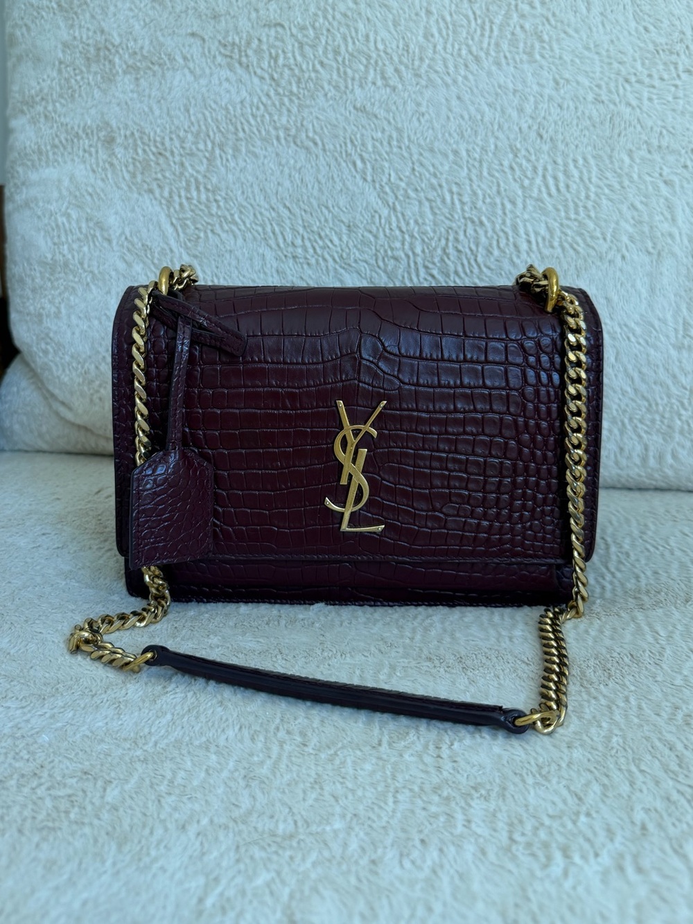 YSL croc embossed maroon sunset medium